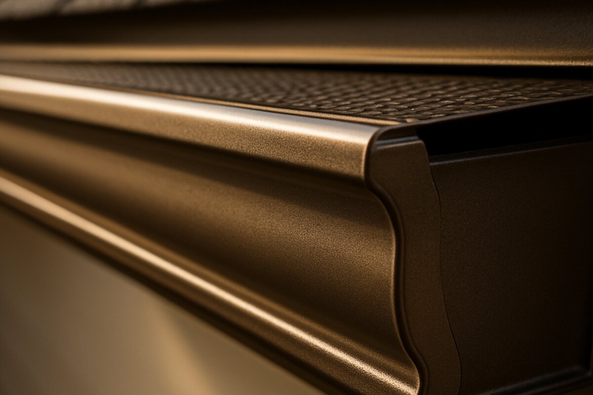Professional aluminum gutter installation showcasing durable bronze finish and quality craftsmanship