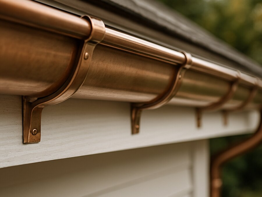 Professional copper gutter installation showcasing premium copper finish and elegant craftsmanship