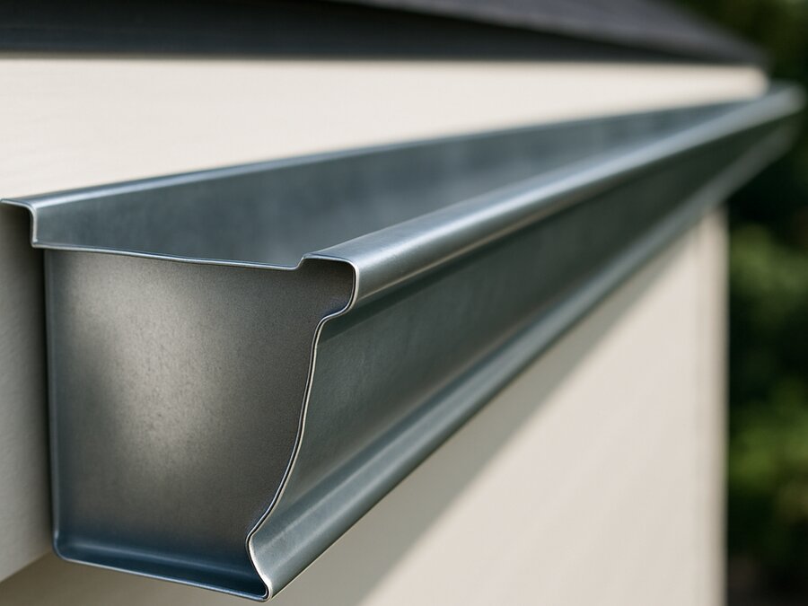 Professional steel gutter installation showcasing durable metallic finish and quality craftsmanship