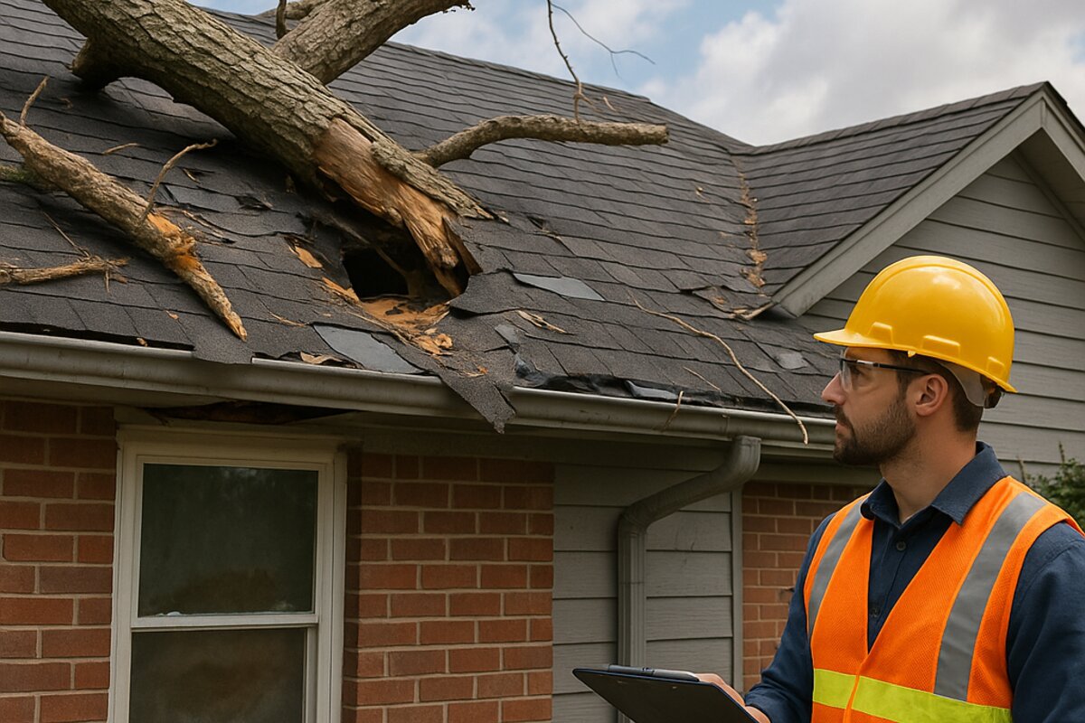 Professional documentation of roof damage from falling objects for insurance claim in Denver